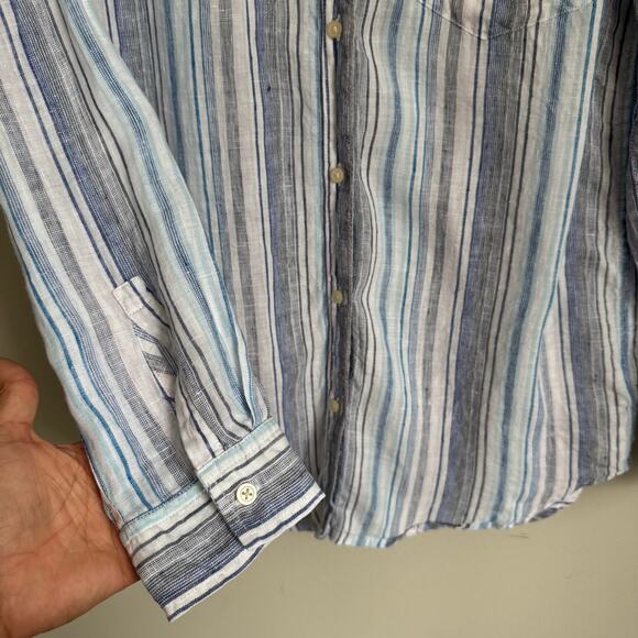 GAP Women's 100% Linen Top Size Small Striped Beachy Coastal Scandi Girl - Picture 4 of 13